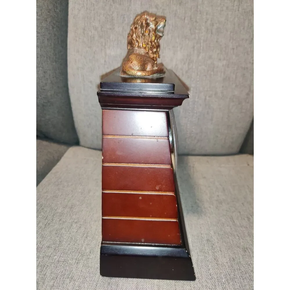 Vintage Wood Mantle Lion Clock Decorative Piece Only Clock Does Not Function